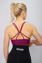 raspberry Sports bra with light support, back view
