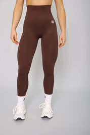 Brown high-waisted fitness leggings – front view, squat-proof and seamless for gym workouts