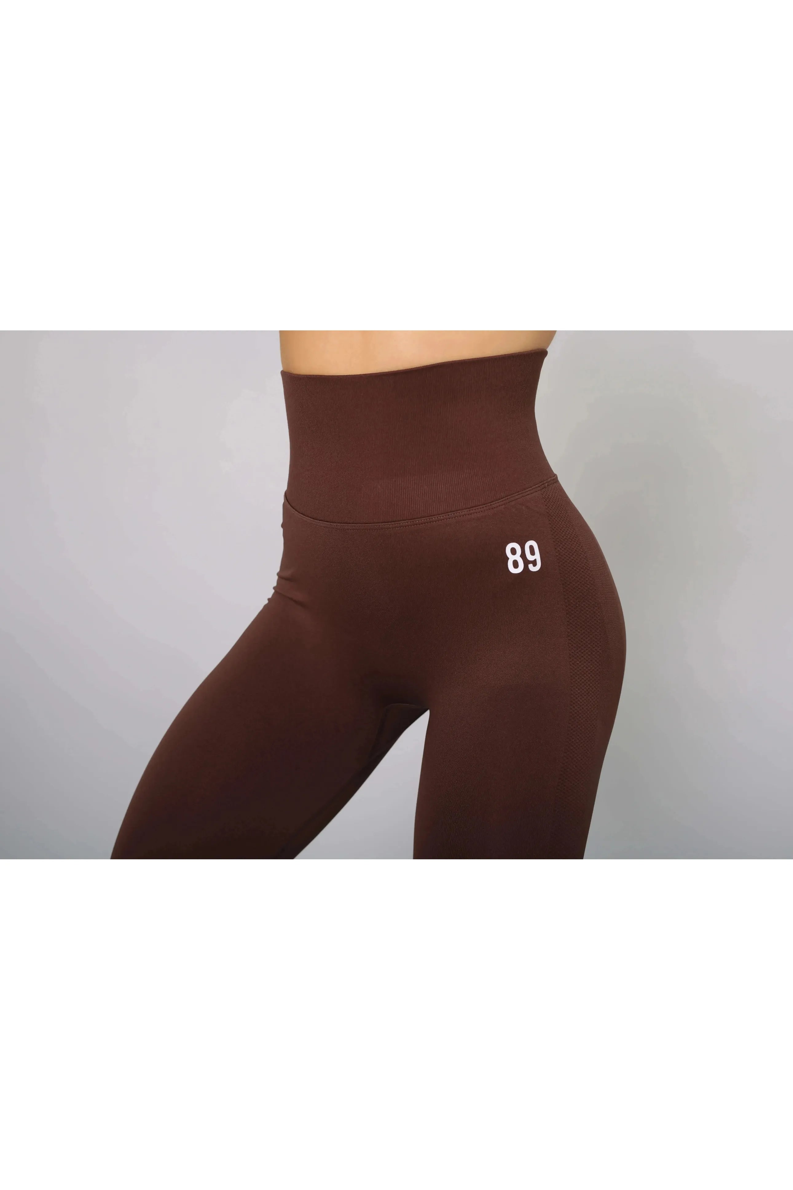 Brown high-waisted fitness leggings – side view, perfect for exercise and activewear