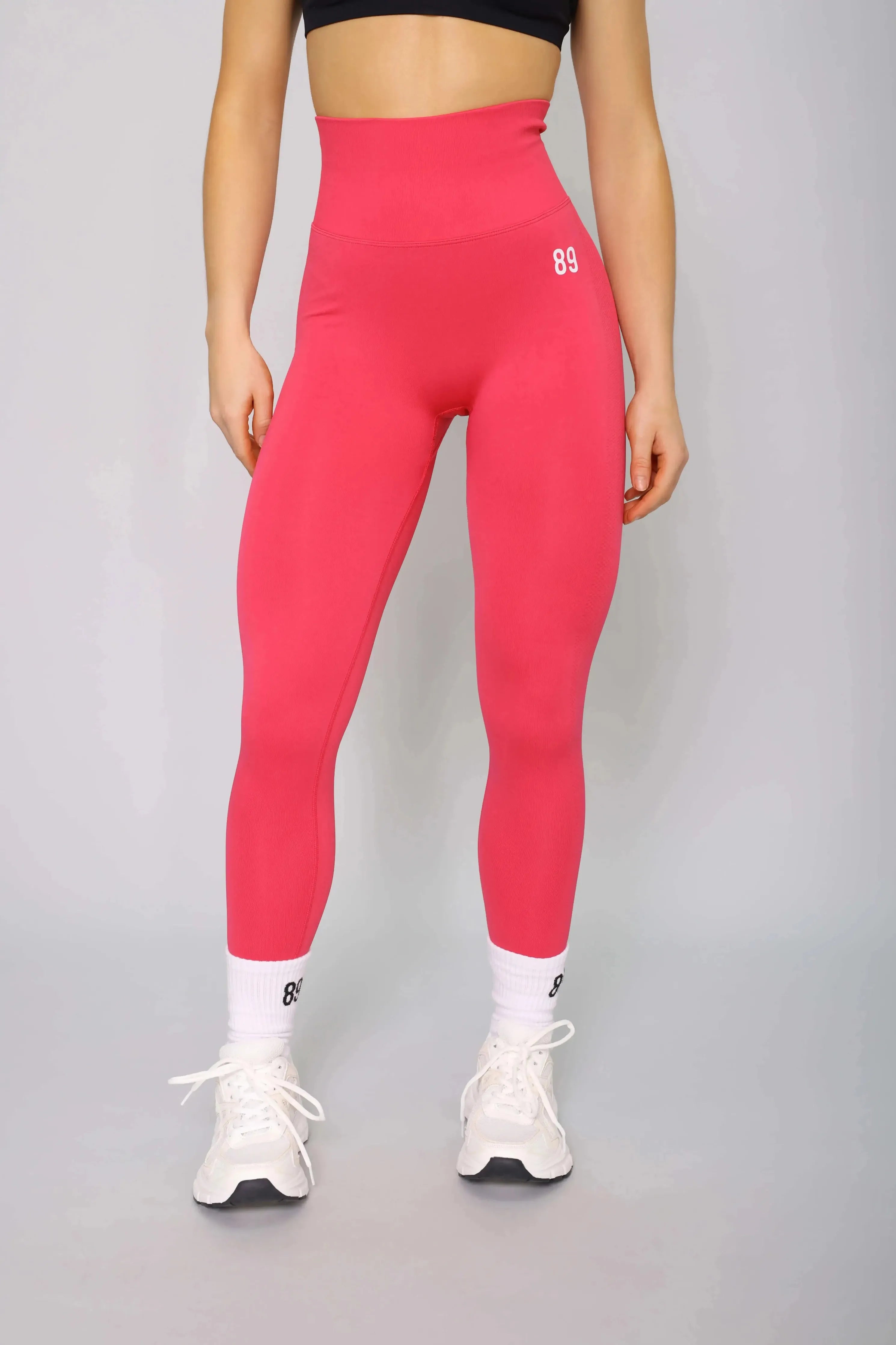 Hot pink squat-proof leggings – front view, high-waisted and perfect for gym workouts