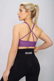Sports bra with strappy back design, back view