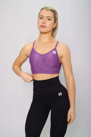 Purple sports bra, with light support, front view