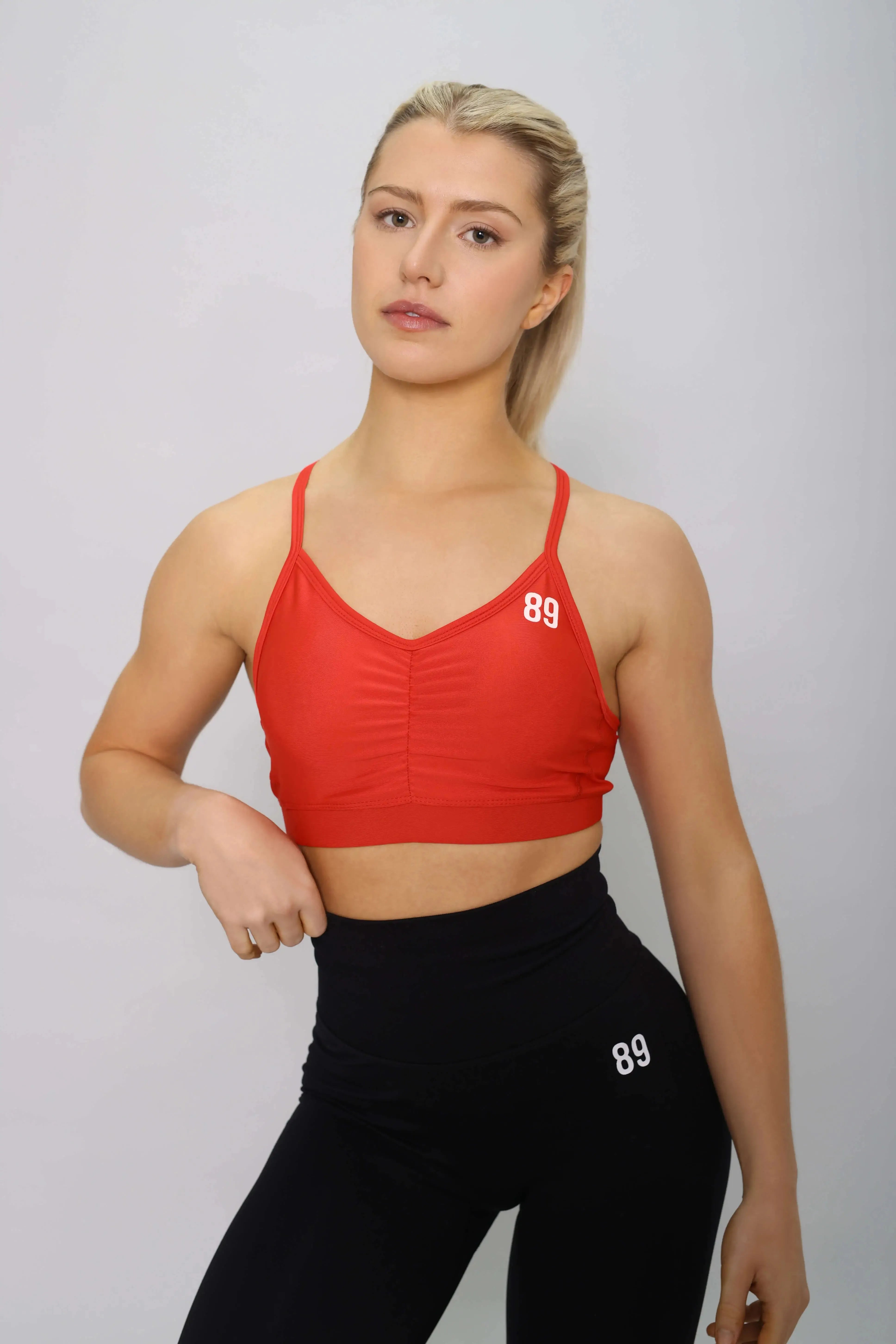 Sports bras red, front view